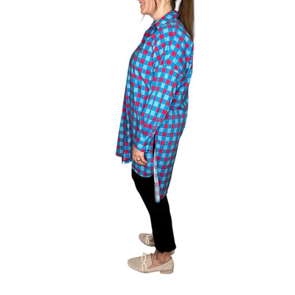 DESIGUAL X STELLA JEAN Oversized Pink Blue Plaid Long Sleeve Button Down Shirt S - Picture 2 of 9